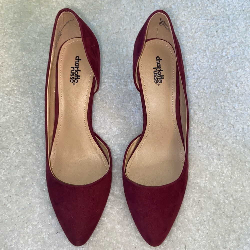 Charlotte Russe Maroon Suede Heels - 9 - Picture 1 of 4